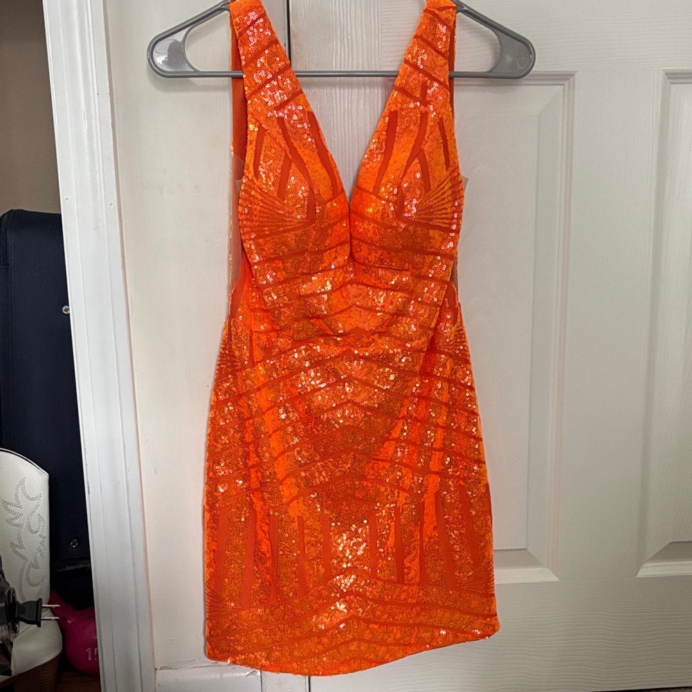 Orange Sequin Homecoming Dress